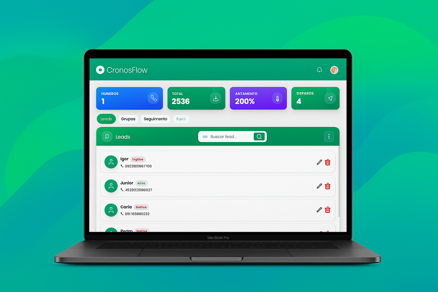 Painel de controle Cronos Flow